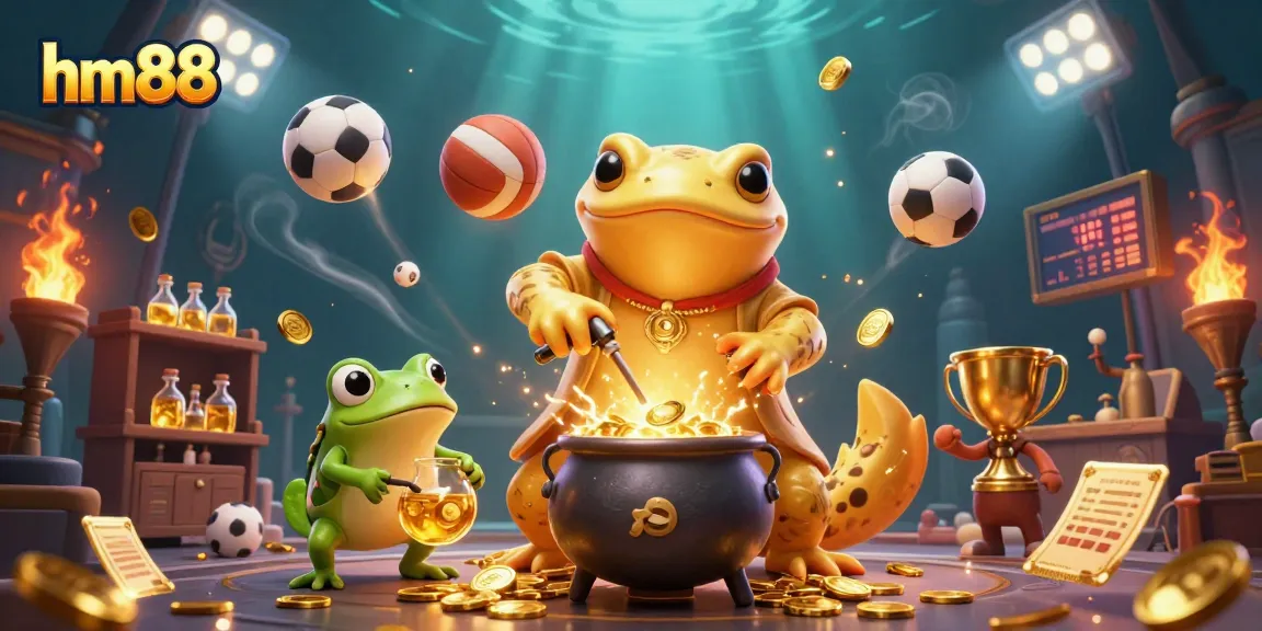 Experience the golden alchemy of hm88 in a vibrant casino illustration mixing gold coins and dynamic sports betting.