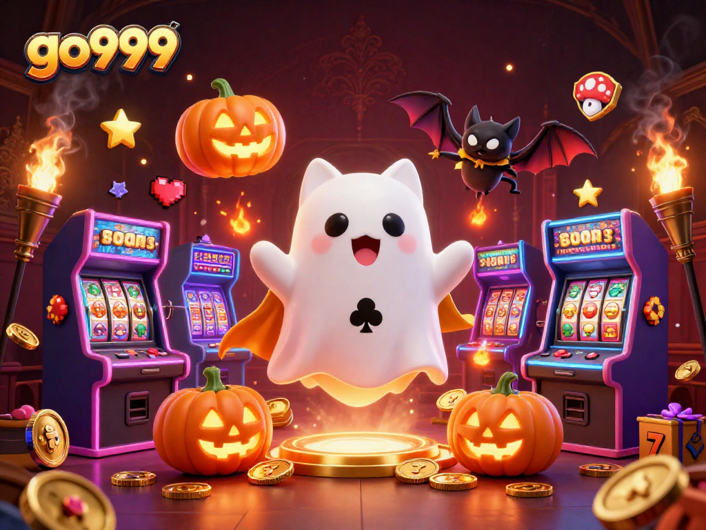Experience thrilling gaming moments with go999 in a vibrant casino atmosphere filled with ghostly characters.