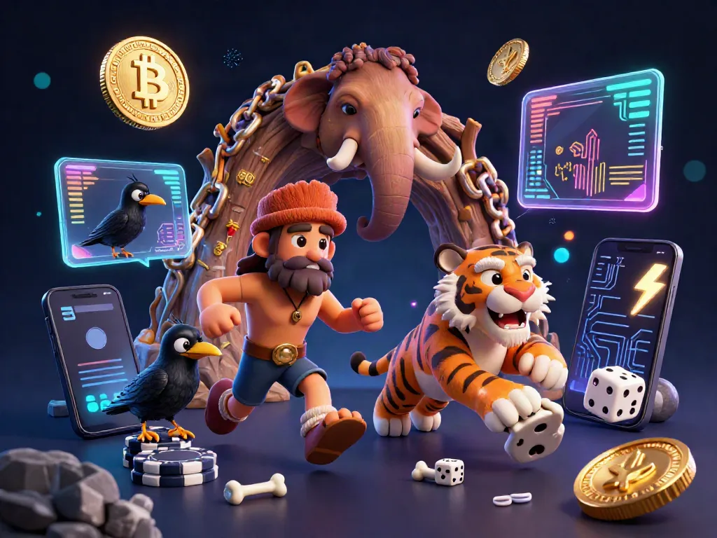 Experience thrilling gameplay at sunwin with a lively prehistoric scene featuring a caveman, sabertooth tiger, and coins.