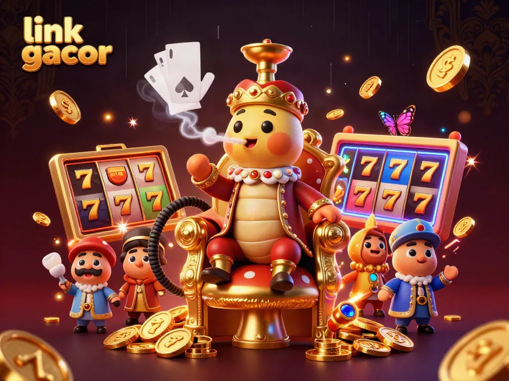 Experience immersive fun at link gacor with a vibrant slot-themed illustration displaying a cartoon caterpillar in a Turkish sultan outfit.