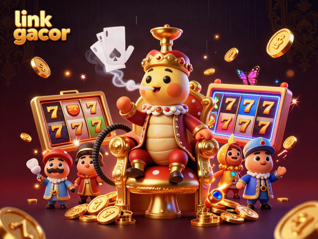 Experience immersive fun at link gacor with a vibrant slot-themed illustration displaying a cartoon caterpillar in a Turkish sultan outfit.