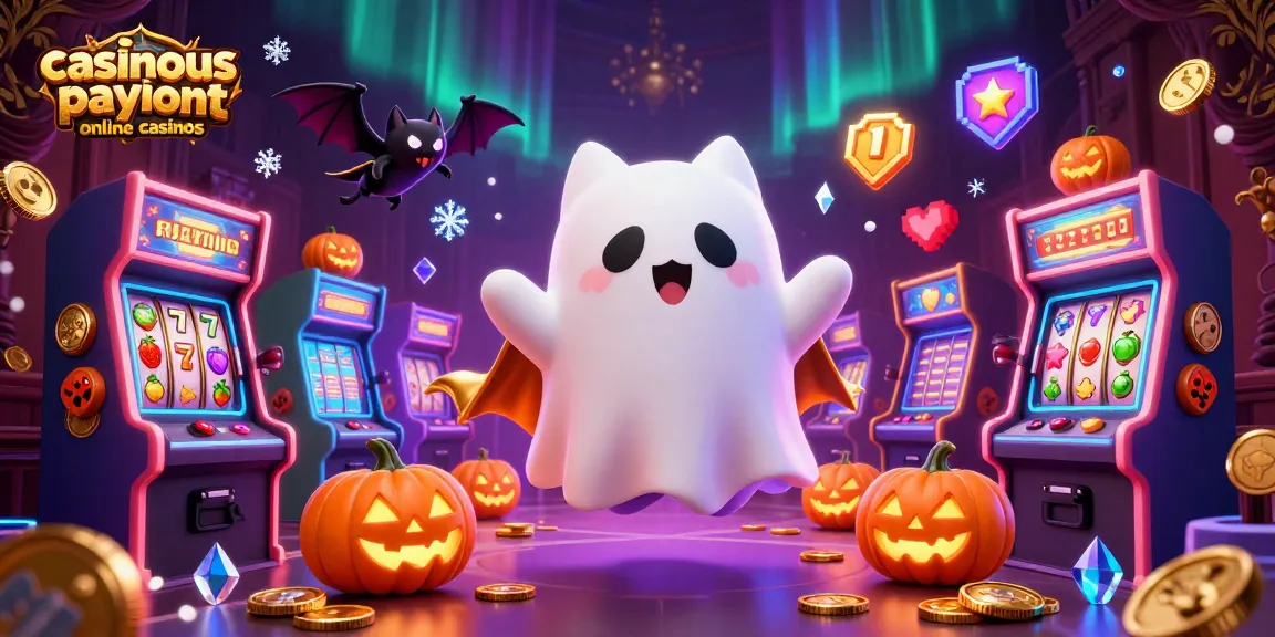 Play at casinous payout online casinos with a ghost cat and vampire bat in a haunted casino.
