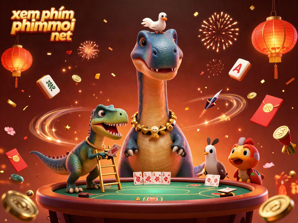 Engage with xem phim phimmoi net by witnessing an entertaining dinosaur-themed casino scene filled with vibrant activities.