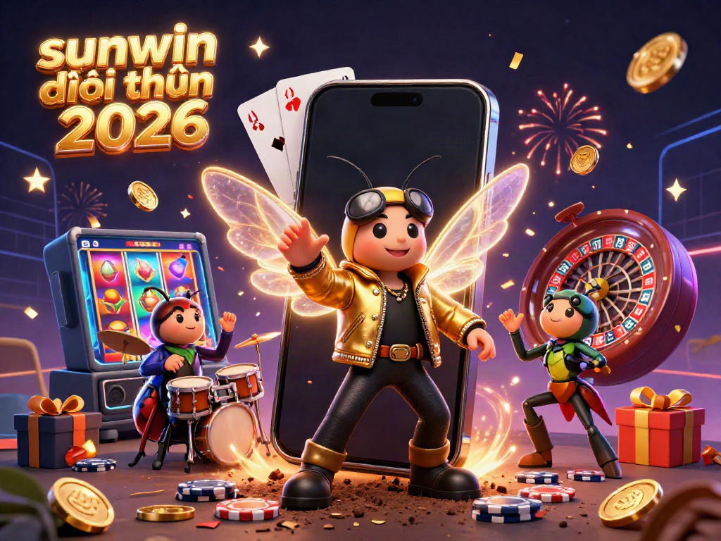 Experience dynamic gameplay with sunwin đổi thưởng 2026, featuring energetic characters amidst colorful slot games and festive elements.